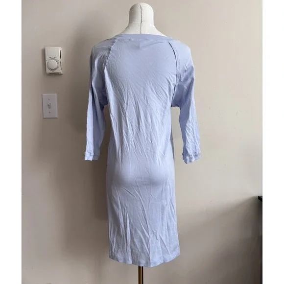Hanro Pure Essence Nightgown Medium Short Sleeve V Neck Blue Glow 100% Cotton - Picture 5 of 5